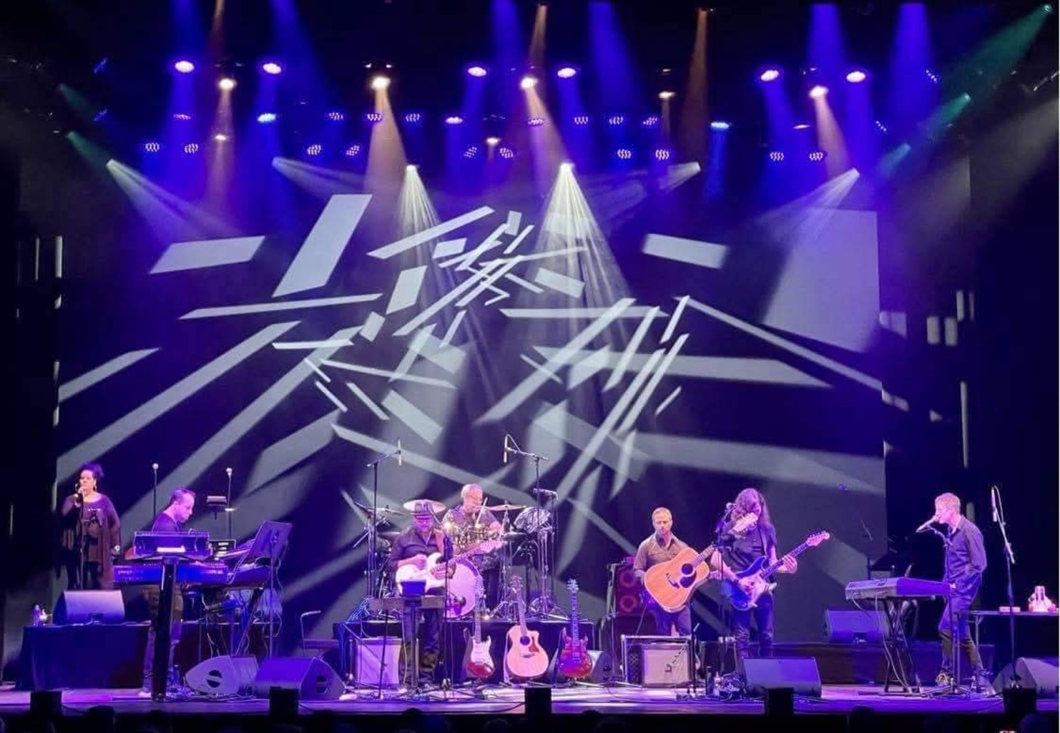 Professional full-stage sound system and show lighting setup