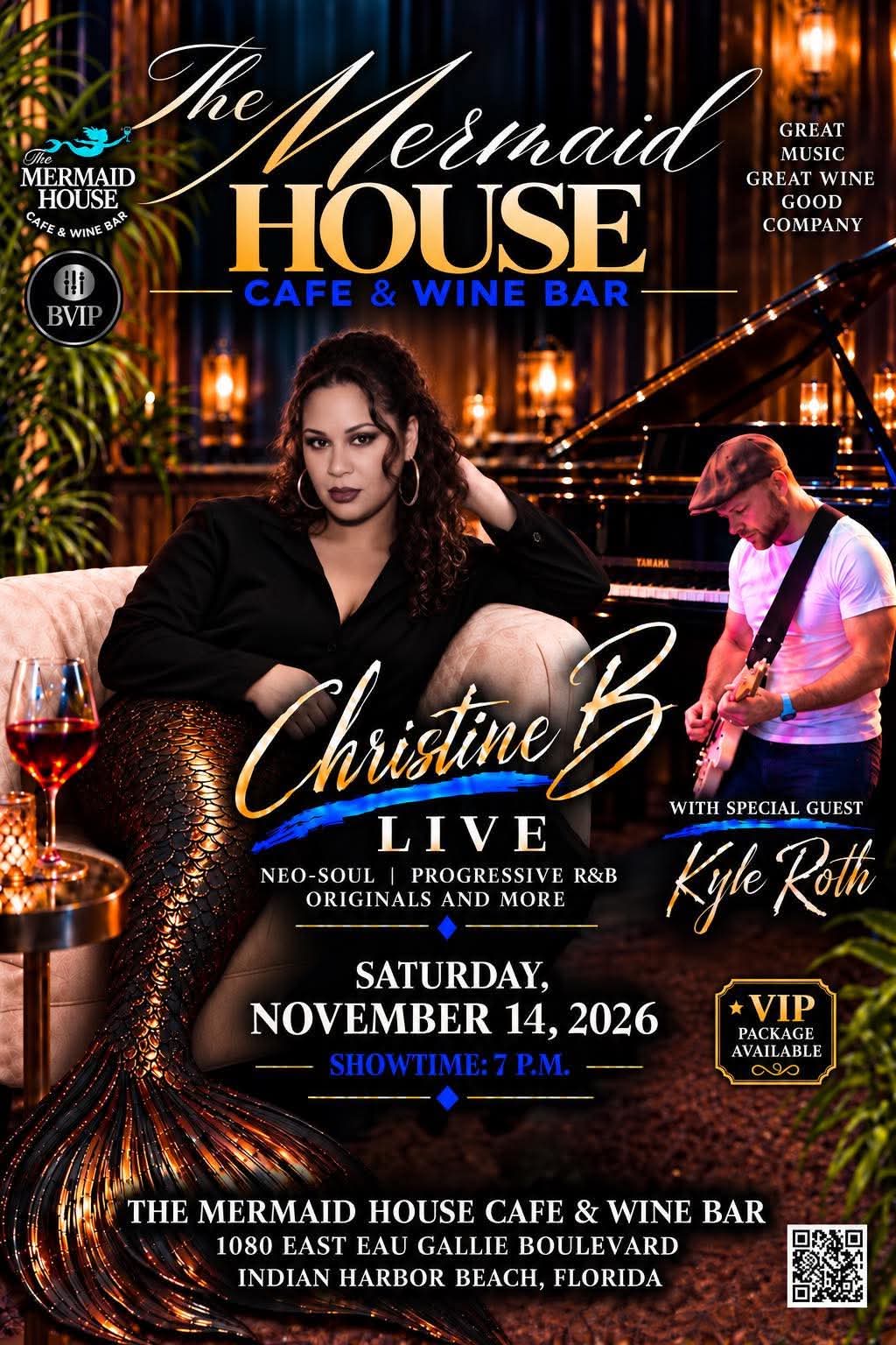 BVIP social media promotional flyer for Christine B live at The Mermaid House