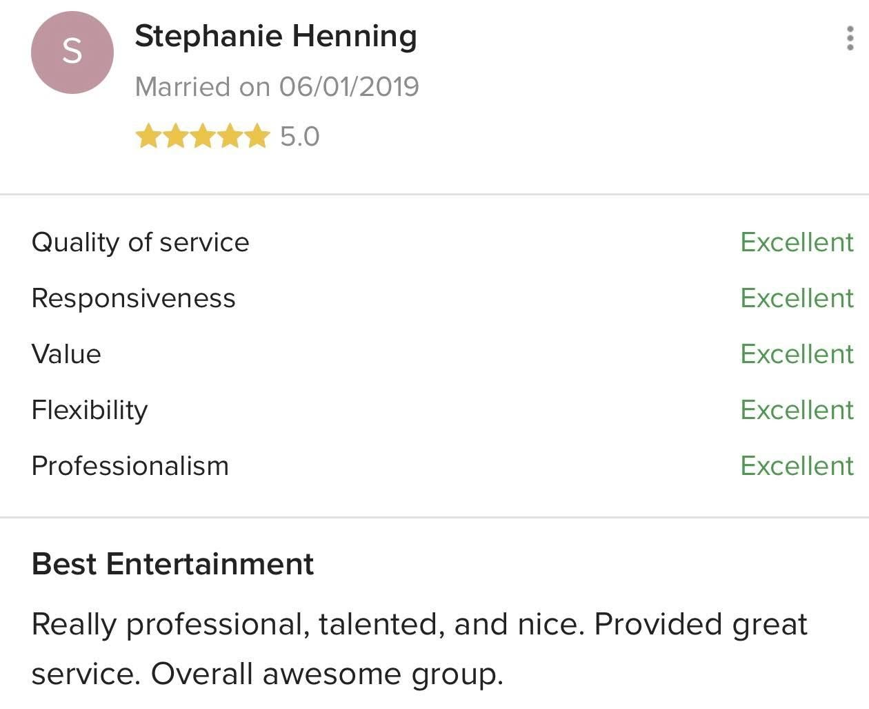 Five-star client review for BVIP Entertainment