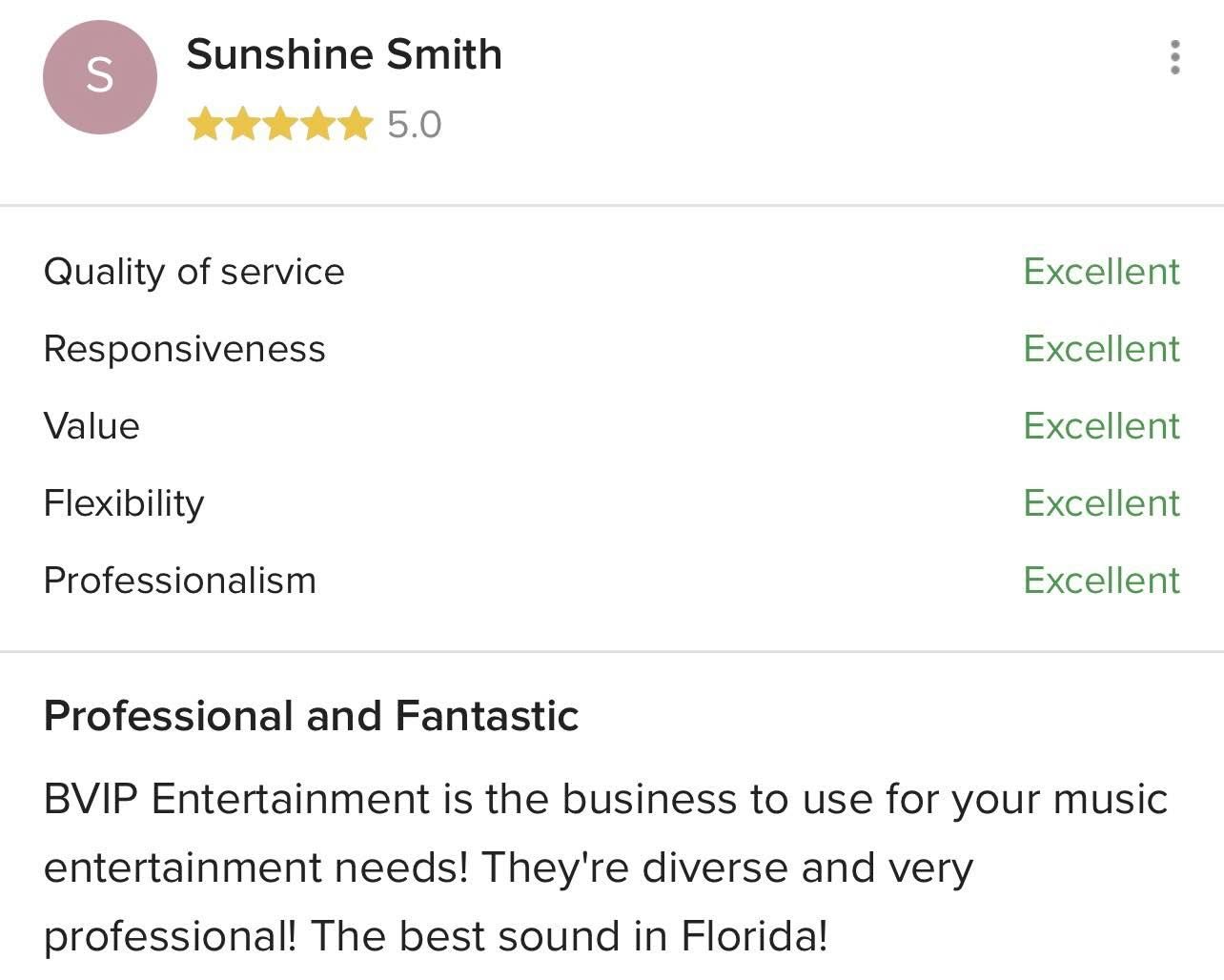 Five-star client review for BVIP Entertainment
