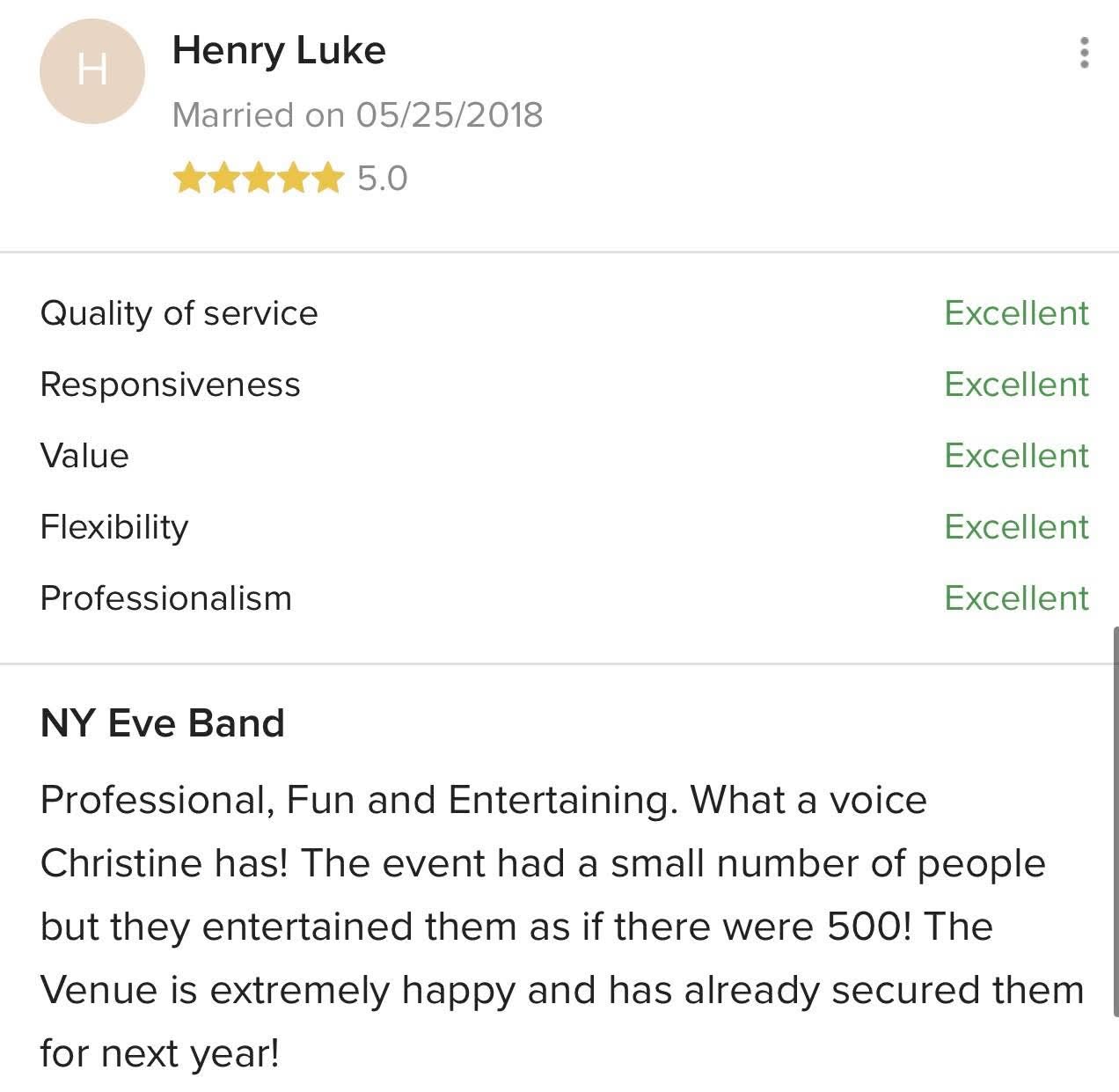 Five-star client review for BVIP Entertainment