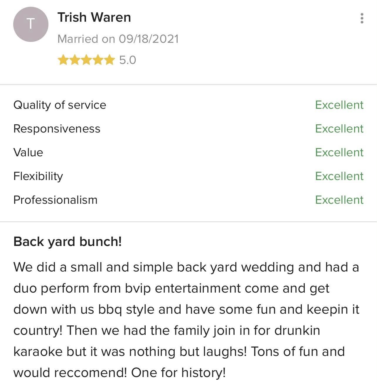 Five-star client review for BVIP Entertainment