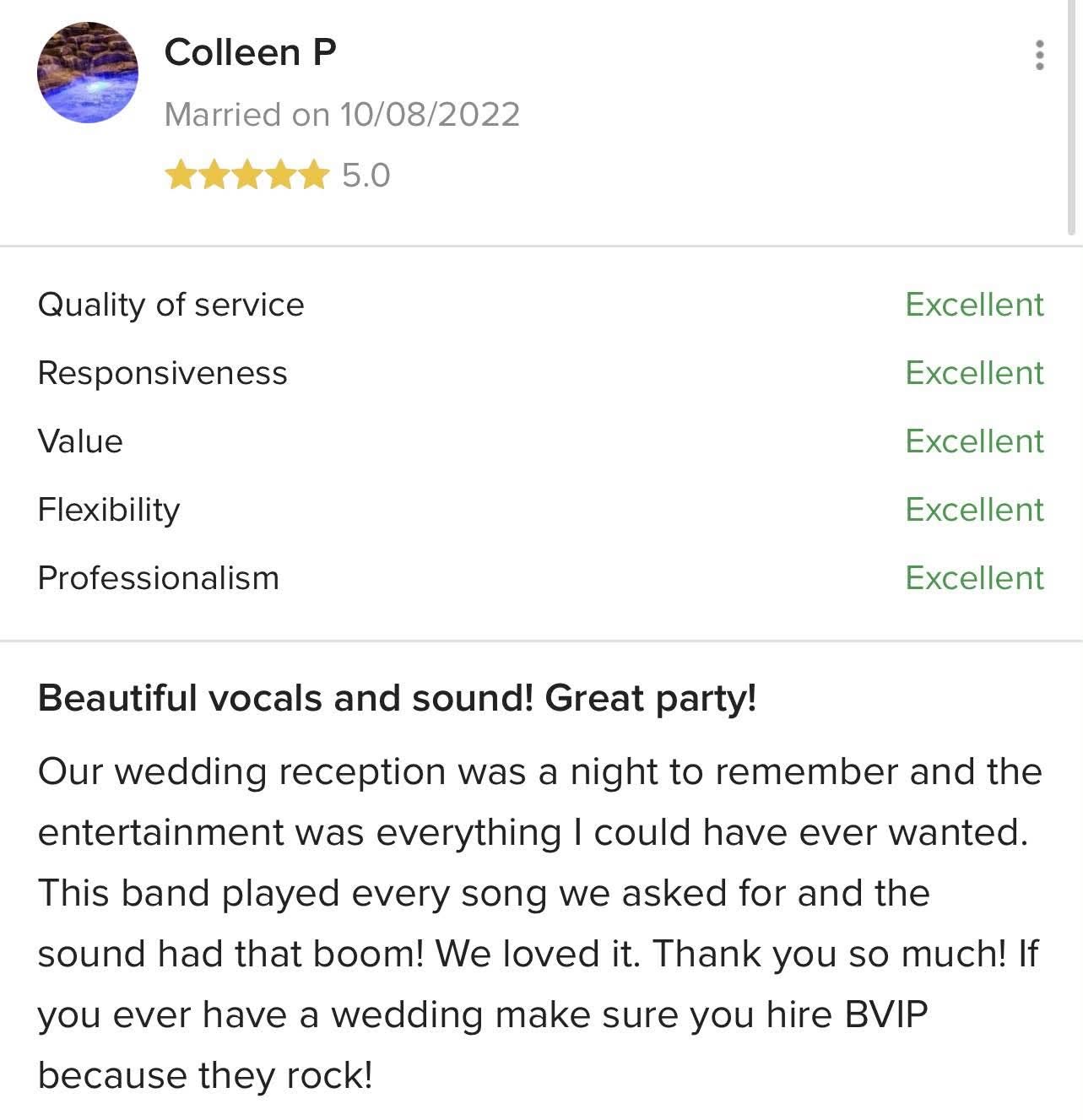 Five-star client review for BVIP Entertainment