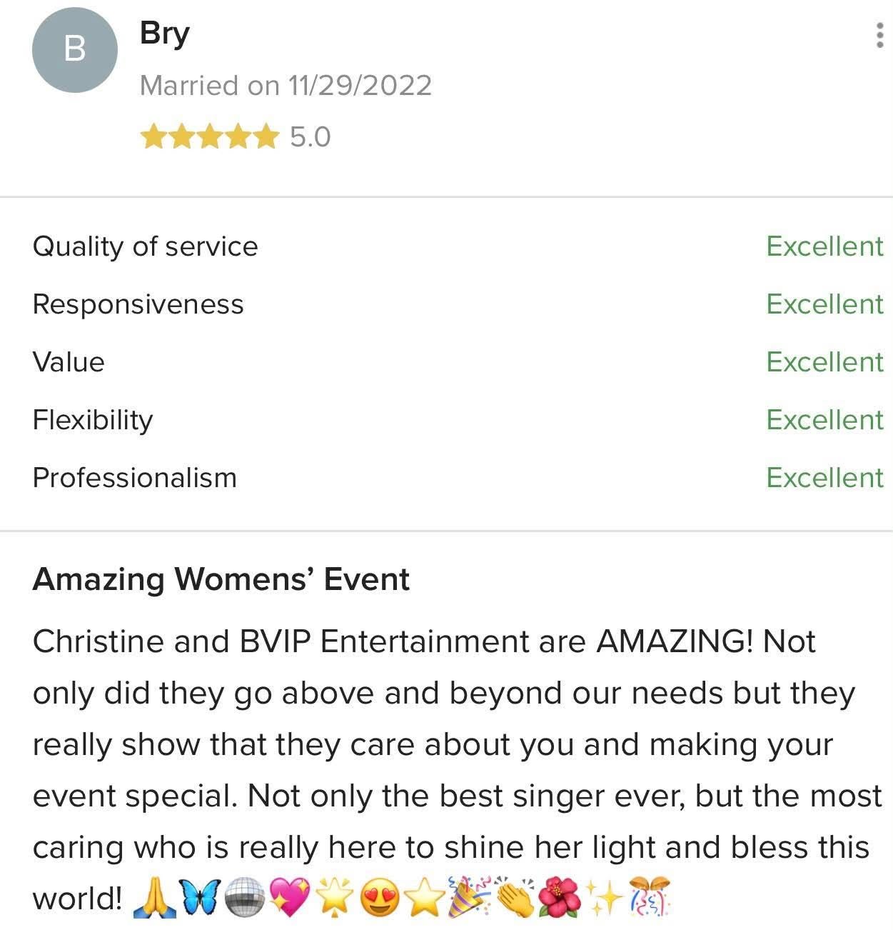 Five-star client review for BVIP Entertainment