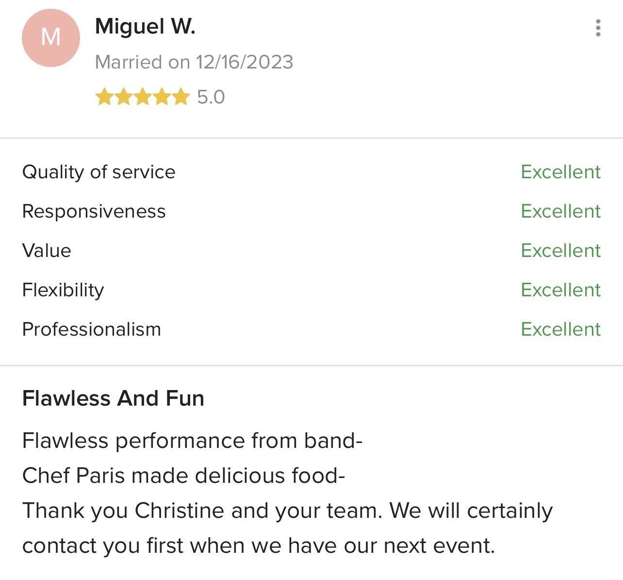 Five-star client review for BVIP Entertainment