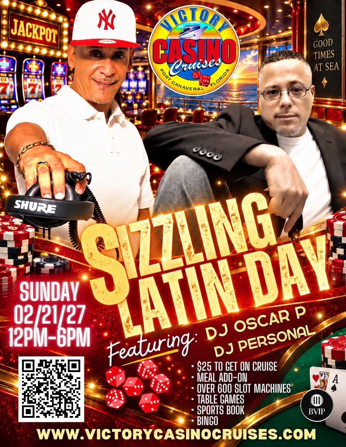 Sizzling Latin Day at Victory Casino Cruises featuring DJ Oscar P and DJ Personal